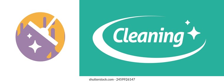 Cleaning service logo icon vector graphic illustration set, cleaner wash laundry green yellow purple logotype symbol modern design image clip art flat cartoon - Powered by Shutterstock