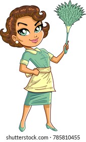 Cleaning Service Maid Lady Woman with Duster clipart cartoon