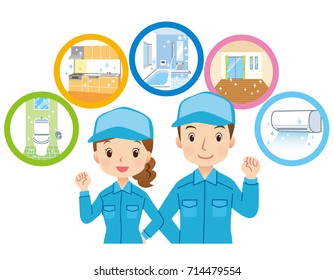 cleaning staff and home cleaning point in house "blue color uniform" - Powered by Shutterstock