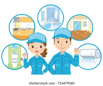 cleaning staff and home cleaning point in house "blue color uniform" - Powered by Shutterstock