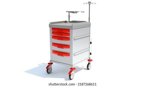 Cleaning Trolley Medical Equipment Table 3D Rendering On White Background