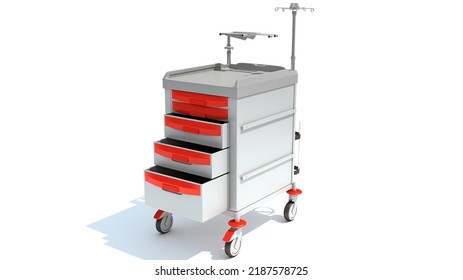 Cleaning Trolley Medical Equipment Table 3D Rendering On White Background