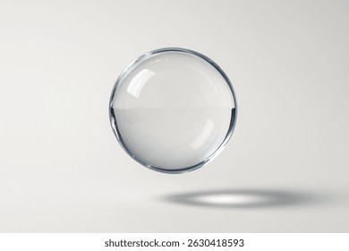Clear floating single water bubble isolated gray background ideal fresh pure minimalist beauty skincare hygiene cosmetics advertisement modern graphic design. 3d rendering