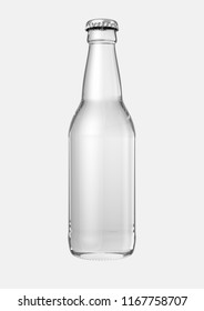 A Clear Glass Beer Bottle On An Isolated White Studio Background - 3D Render