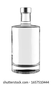 Clear Glass Bottle Of Gin, Liquor Or Vodka With Metal Cap Isolated On White. 3D Render