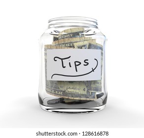Clear Glass Jar for Tips with Coins and Bills