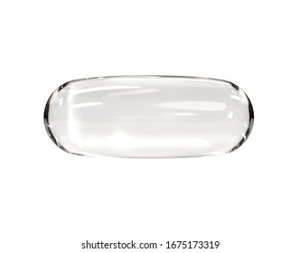 Clear Transparent Template Of Medical CBD Oil, Omega 3 Fish Oil, Antioxidant, Vitamins Or Other Nutrition Gelatin Capsule Pill. 3D Render Isolated On White Background.