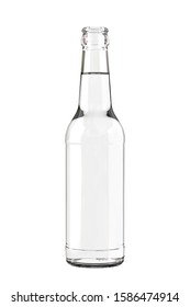 Clear White Water, Soda, Cider Or Tonic Bottle. 12 Oz (11 Oz) Or 355ml (330ml) Of Volume. Realistic 3D Mockup Isolated On White Background Close-Up.