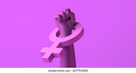 Clenched fist as a symbol of feminist struggle with female symbol. International Day for the Elimination of Violence against Women. November 25. Feminism. 3d illustration.