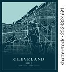 Cleveland Cyan City Map Print with coordinates, Ohio