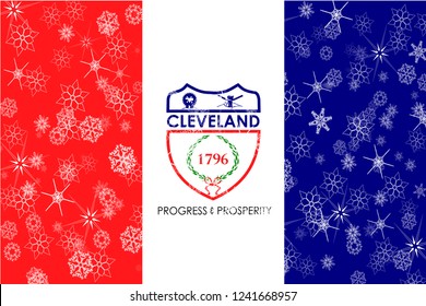 Cleveland, Ohio Winter Snowflakes Flag Background. United States Of America.