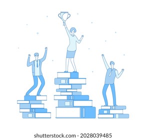 Clever people. Woman winner, self education concept. Learning, reading books and girl success illustration - Powered by Shutterstock