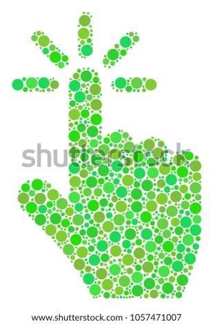 Click composition of filled circles in various sizes and green shades. Raster round dots are composed into click collage. Freshness raster illustration.