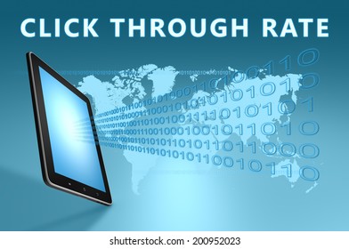 Click Through Rate illustration with tablet computer on blue background