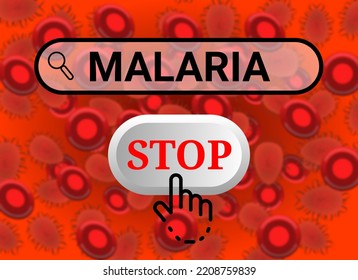 Clicking On Stop Malaria Virus Isolated On Blur Background. Health Care Awareness Illustration Image.