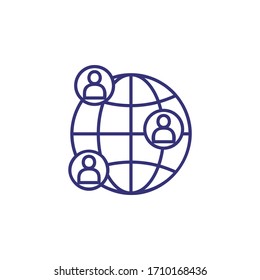 Clients Worldwide Line Icon. Globe, Planet, People. Global Business Concept. Can Be Used For Topics Like Networking, Communication, Partnership