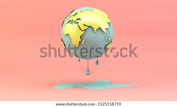 climate change concept: melting earth on pink\
background 3d\
rendering