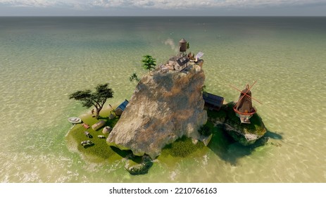 Climate Change - Land After Glacial Melt. 3d Rendering