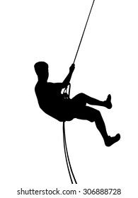 Climber Silhouette Illustration Young Man Abseiling Stock Illustration ...