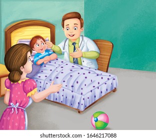 Clip Art Doctor Examine Sick Boy Stock Illustration 1646217088 ...