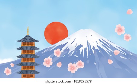富士山 五重塔 桜 のイラスト素材 画像 ベクター画像 Shutterstock