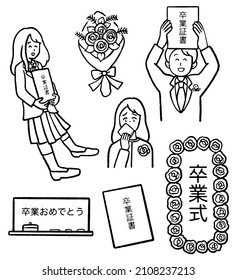 Clip Art Of High School Graduation, Japanese Text Is 