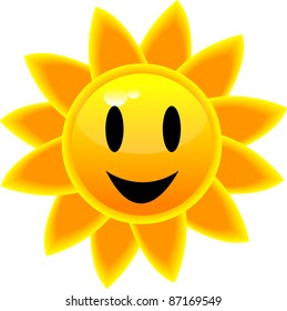 Clip Art Illustration Of A Glossy Tropical Sun Icon With A Smiling Face.