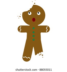 Clip Art Illustration Of A Partially Eaten Gingerbread Man Christmas Cookie.