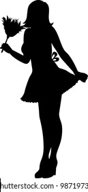 Clip Art Illustration Of A Sexy House Maid In Silhouette Holding A Feather Duster.