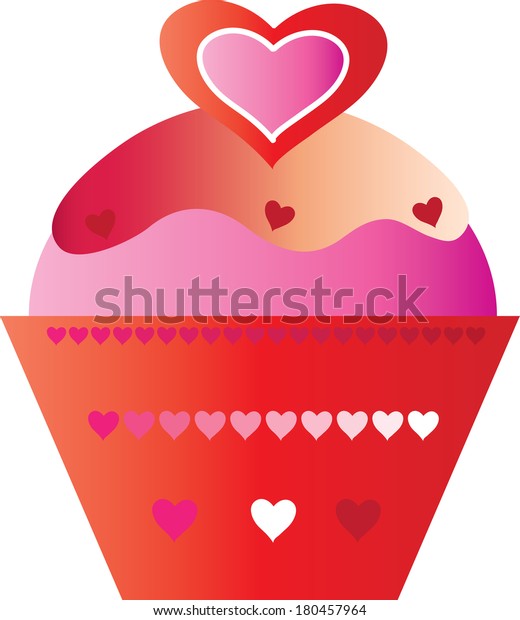 Clip Art Illustration Valentines Cupcake Decorated Stock