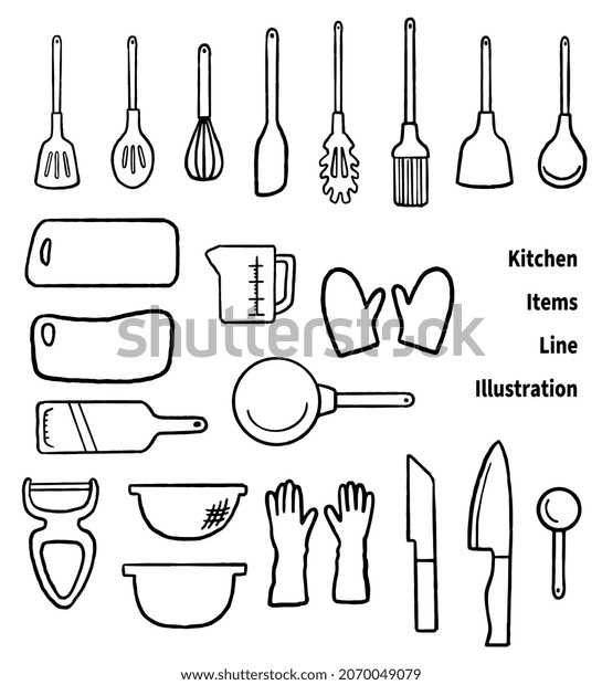 Clip Art Kitchenware Line Drawing Stock Illustration 2070049079 ...