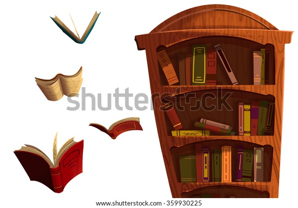 Cartoon Bookshelf Clipart - cartoon media