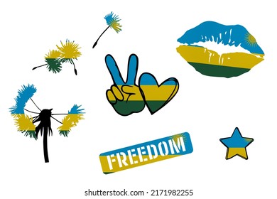 Clip Art Set In Colors Of National Flag On White Background. Rwanda