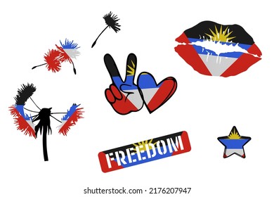 Clip Art Set In Colors Of National Flag On White Background. Antigua And Barbuda