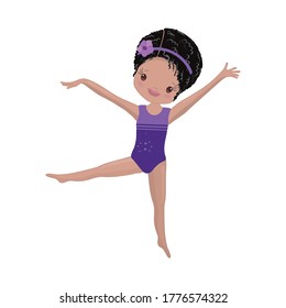 Clipart Cute African American Girl Gymnast Gym. Illustration: Beautiful Cute Little Gymnast.