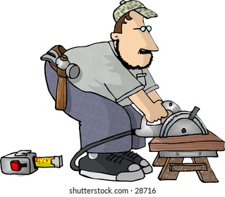 Clipart Illustration Man Cutting Wood Power Stock Illustration 28716 ...