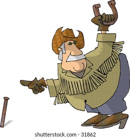 Clipart Illustration Of A Man Pitching Horseshoes.