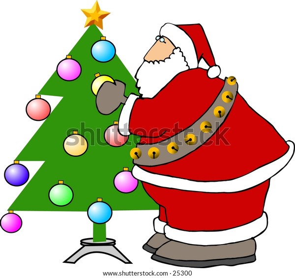 Clipart Illustration Santa Claus Decorating Christmas Stock