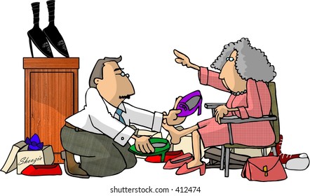 Clipart Illustration Of A Shoe Salesman And Customer