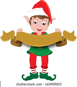 Clipart Image Of A Cute Little Christmas Elf Holding A Banner.