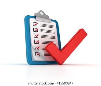 Clipboard Check List With Check Mark On White Background  - High Quality 3D Render 
