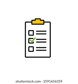 A clipboard with a checklist featuring three checkboxes, one marked with a green check. Represents tasks, planning, or organization.