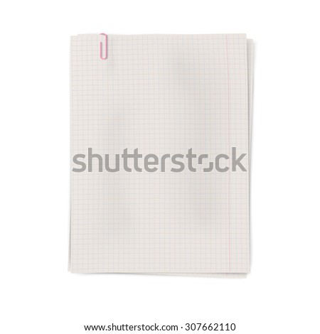 Clipped pile of squared sheets of notebook paper isolated