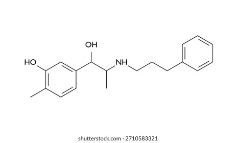 cliropamine molecule, structural chemical formula, ball-and-stick model, isolated image cardiac stimulants