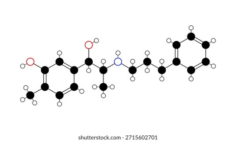 cliropamine molecule, structural chemical formula, ball-and-stick model, isolated image cardiac stimulants
