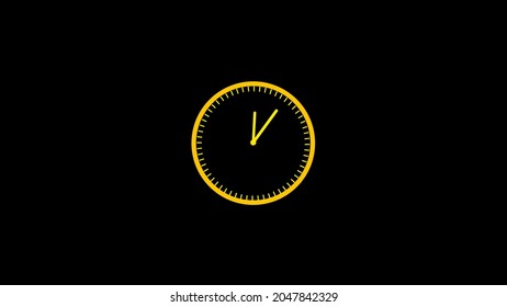 Clock Animation. Time Lapse Close-up Yellow Clock On Black Background.
