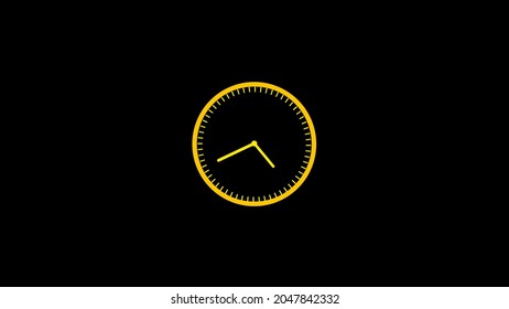 Clock Animation. Time Lapse Close-up Yellow Clock On Black Background.