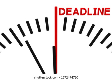 Clock countdown to deadline, isolated on white background. 3D rendering.
