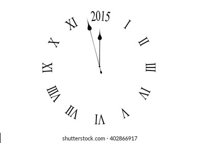 Clock counting down to midnight on white background
