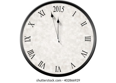 Clock counting down to midnight on white background